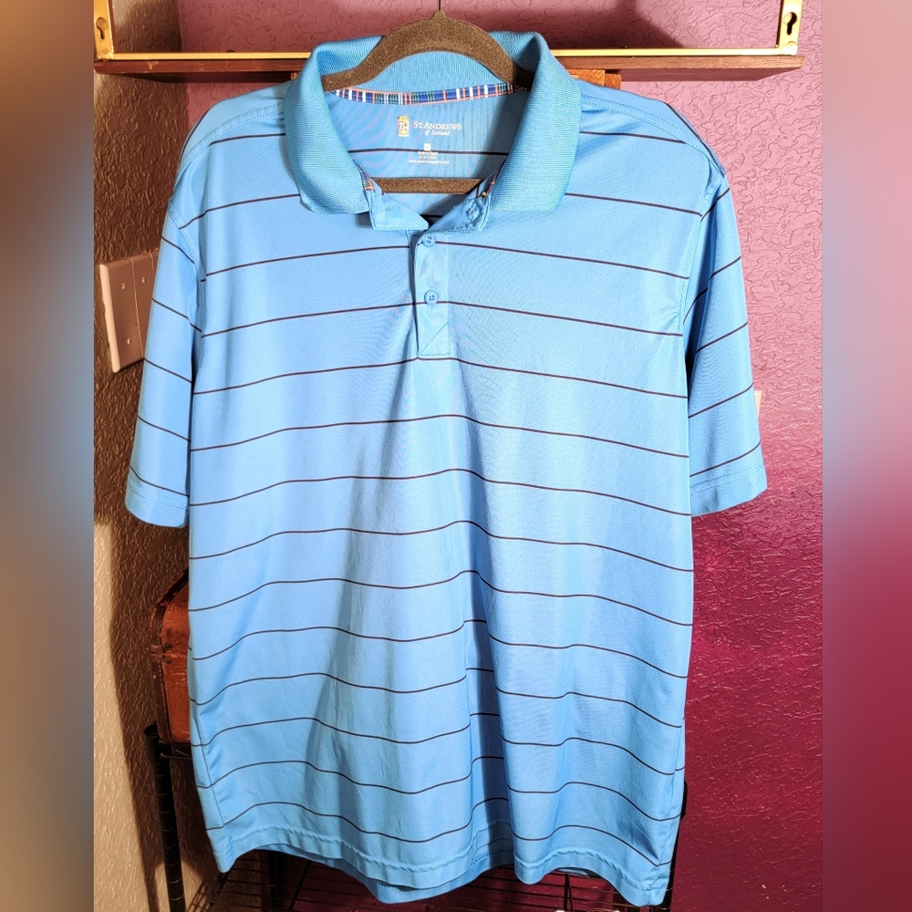 St. Andrews of Scotland Blue Striped Golf Polo, Made in Egypt, Size XL
